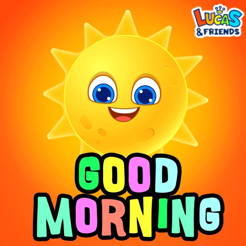 a lucas and friends poster with a smiling sun and the words good morning