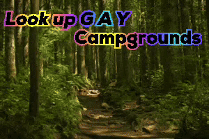 a picture of a forest with the words " lookup gay campgrounds " above it