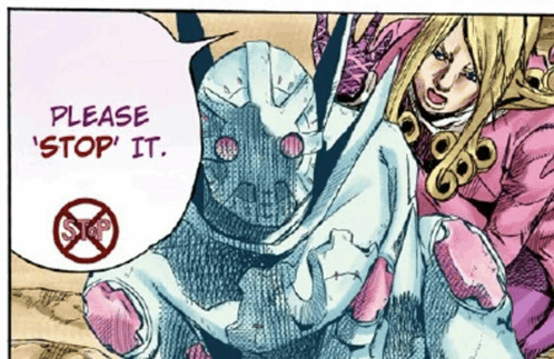 a cartoon character says please stop it next to a speech bubble