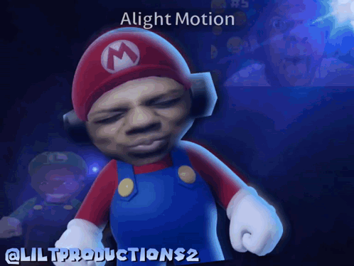 a cartoon of a man dressed as mario with the words alight motion on the bottom