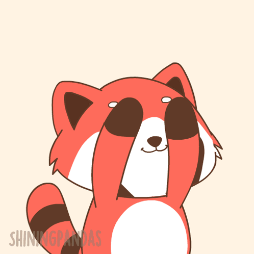 A red cartoon raccoon holds a heart-eyed gesture beneath “THANK YOU!”