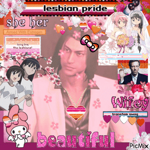 a collage of pictures with the words lesbian pride she her beautiful and wifey