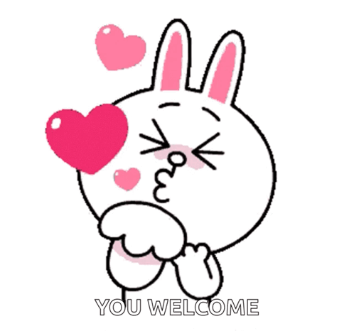 Cony, the white bunny character, clasps her hands while pink hearts float around her.