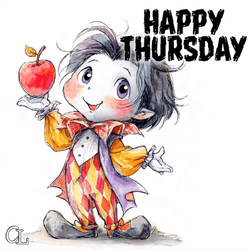 a happy thursday greeting card with a clown