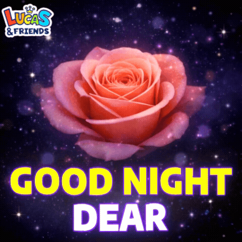 A glowing pink rose appears with bold “GOOD NIGHT DEAR” lettering.