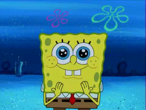 SpongeBob SquarePants stares with an intensely cringed, wide-eyed face.