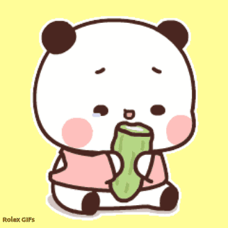 a cartoon panda bear is eating a cucumber .