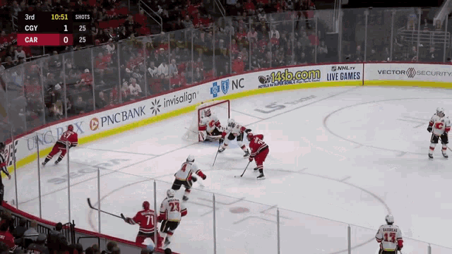 a hockey game is being played between the carolina panthers and the chicago blackhawks