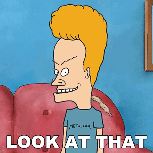 a cartoon character wearing a metallica shirt is sitting on a red couch
