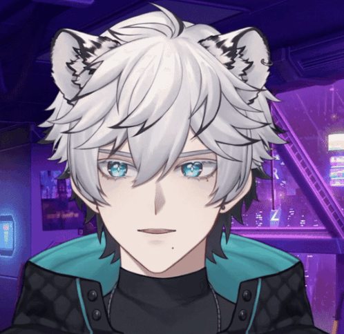 a close up of a person 's face with a cat ear