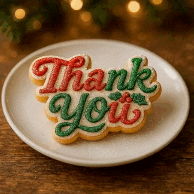 a christmas cookie that says thank you on it