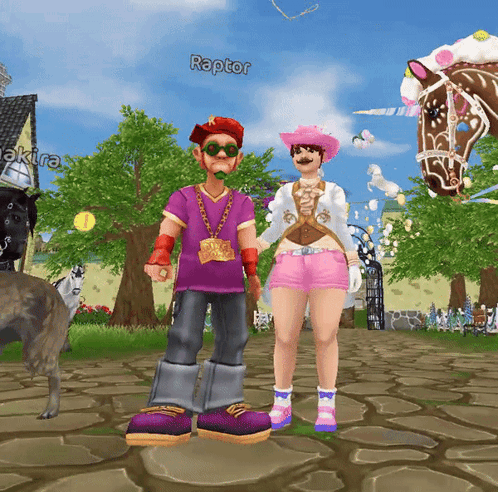 a man and a woman standing next to each other with the name raptor above them