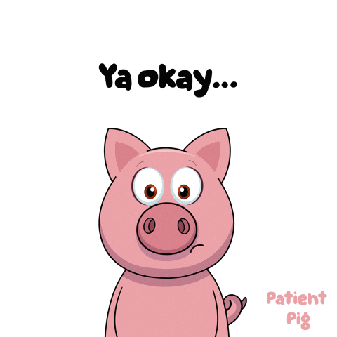 a cartoon pig with its eyes closed and the words ya okay below it