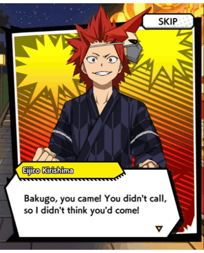 a cartoon character named eijiro kirishima says bakugo you camel you did n't call