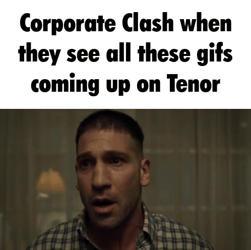 a man with a surprised look on his face is next to a text that says corporate clash