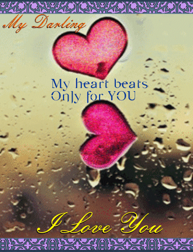 A sparkling pink heart card says “My heart beats only for you.”