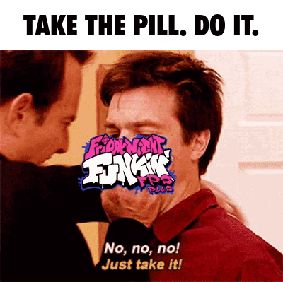 a man holding another man 's face with the words take the pill do it written above him