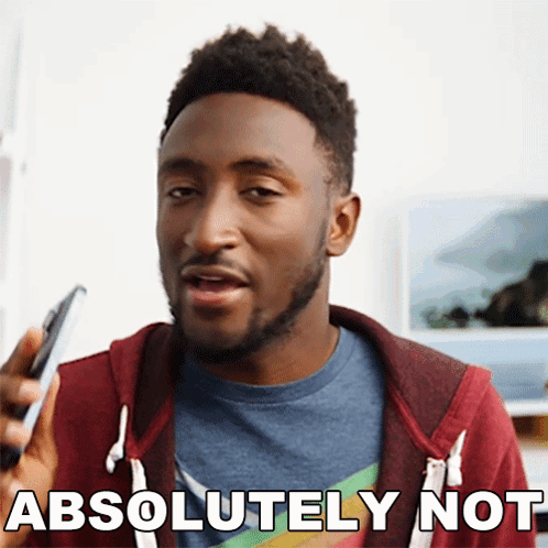 a man in a red hoodie says absolutely not while holding a cell phone