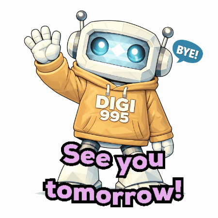 a robot wearing a hoodie that says digi 095
