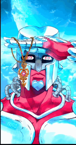 a drawing of a cartoon character with a necklace around his neck that says ikings