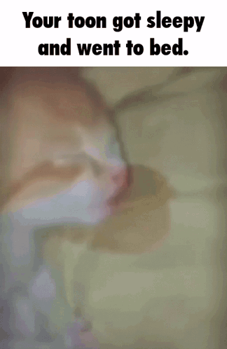 a cat is sleeping on a bed with the caption your toon got sleepy and went to bed