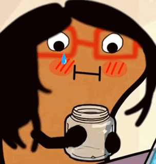 a cartoon character with glasses is holding a jar with the letter h on his face