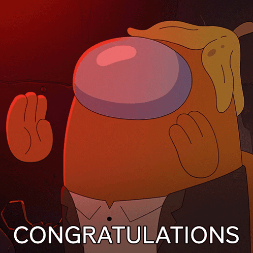a cartoon character with congratulations written on it