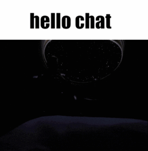 a picture of a man in a chair with the words hello chat above him