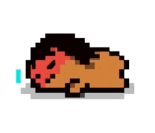 a pixel art drawing of a person laying down with a red bandana on their head .