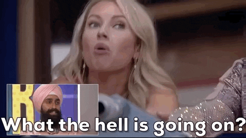 a woman is talking to a man in a turban on a television show and asking what the hell is going on .