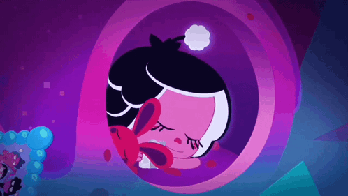 a cartoon character is sleeping in a bubble