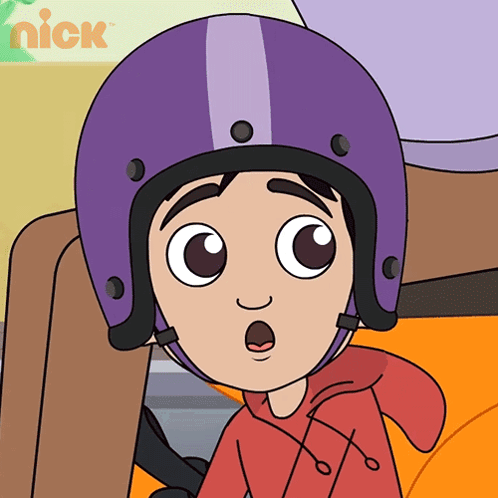 a cartoon of a boy wearing a purple helmet with the nick logo in the background