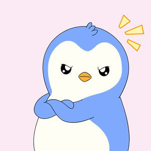 A blue penguin crosses its arms with an annoyed expression.