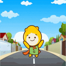 a cartoon character with the letter g on their shirt