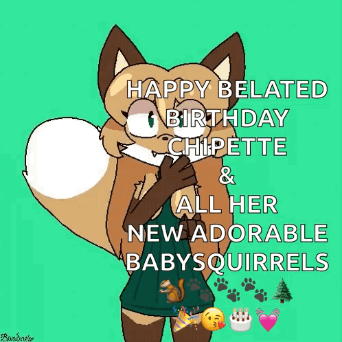 a happy belated birthday chipette and all her new adorable baby squirrels card