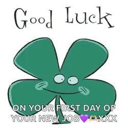 Illustrated four-leaf clover under the caption “Good Luck.”