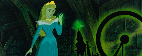a cartoon princess in a blue dress stands in front of a green circle
