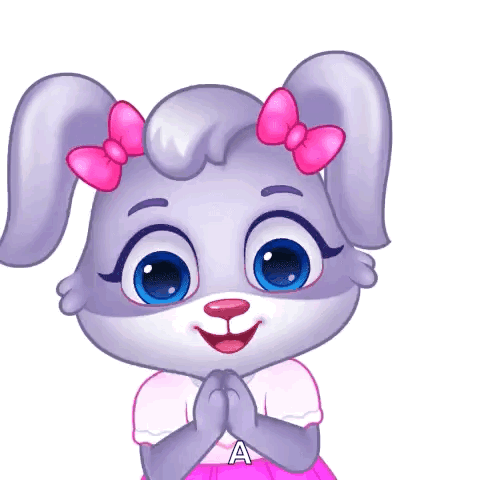 Cute purple cartoon dog claps happily.
