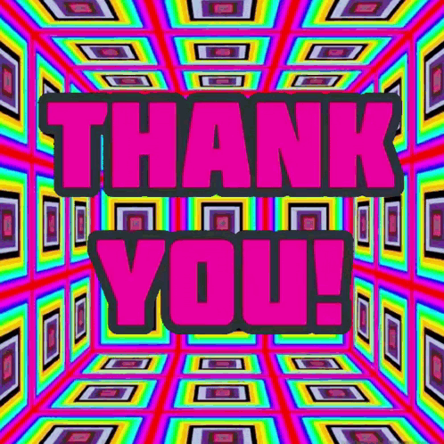 the word thank you is on a colorful background