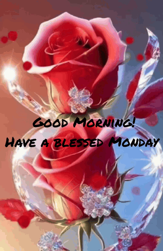 a good morning have a blessed monday greeting with red roses