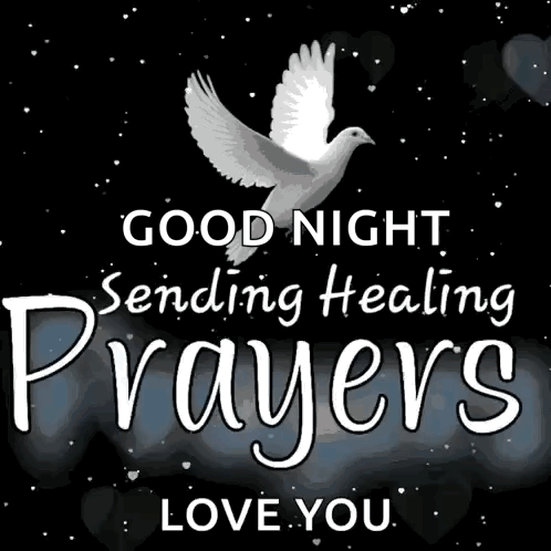 A white dove flies over the words “Good Night, Sending Healing Prayers, Love You.”