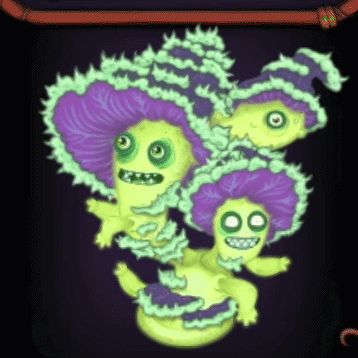 a cartoon drawing of a monster with purple hair