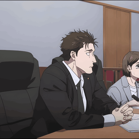 Higuruma from Jujutsu Kaisen looks stunned while seated at a table.