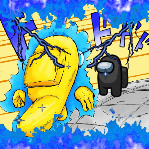 a yellow among us character is being attacked by a black character