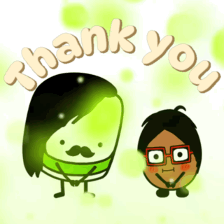 a cartoon drawing of a man and a woman with the words thank you written above them
