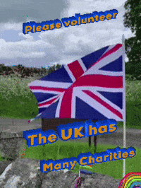 a british flag with the words please volunteer the uk has many charities on it