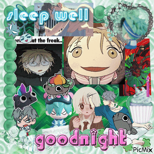 a collage of anime characters with the words sleep well goodnight on the bottom