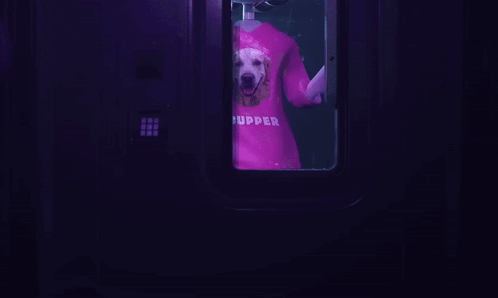 a robot wearing a pink shirt that says " murder "