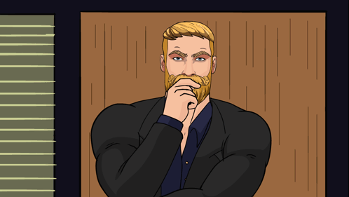a cartoon of a man with a beard in a suit