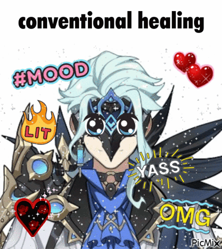 a picture of a cartoon character with the words conventional healing
